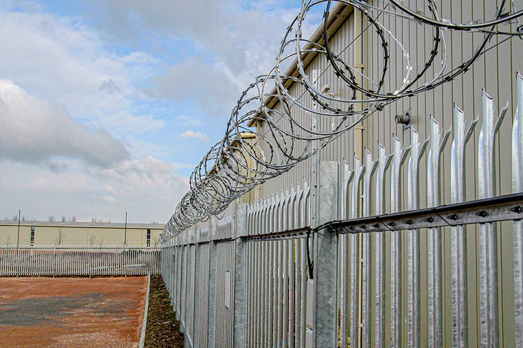 Steel palisade pale security fencing at international airport